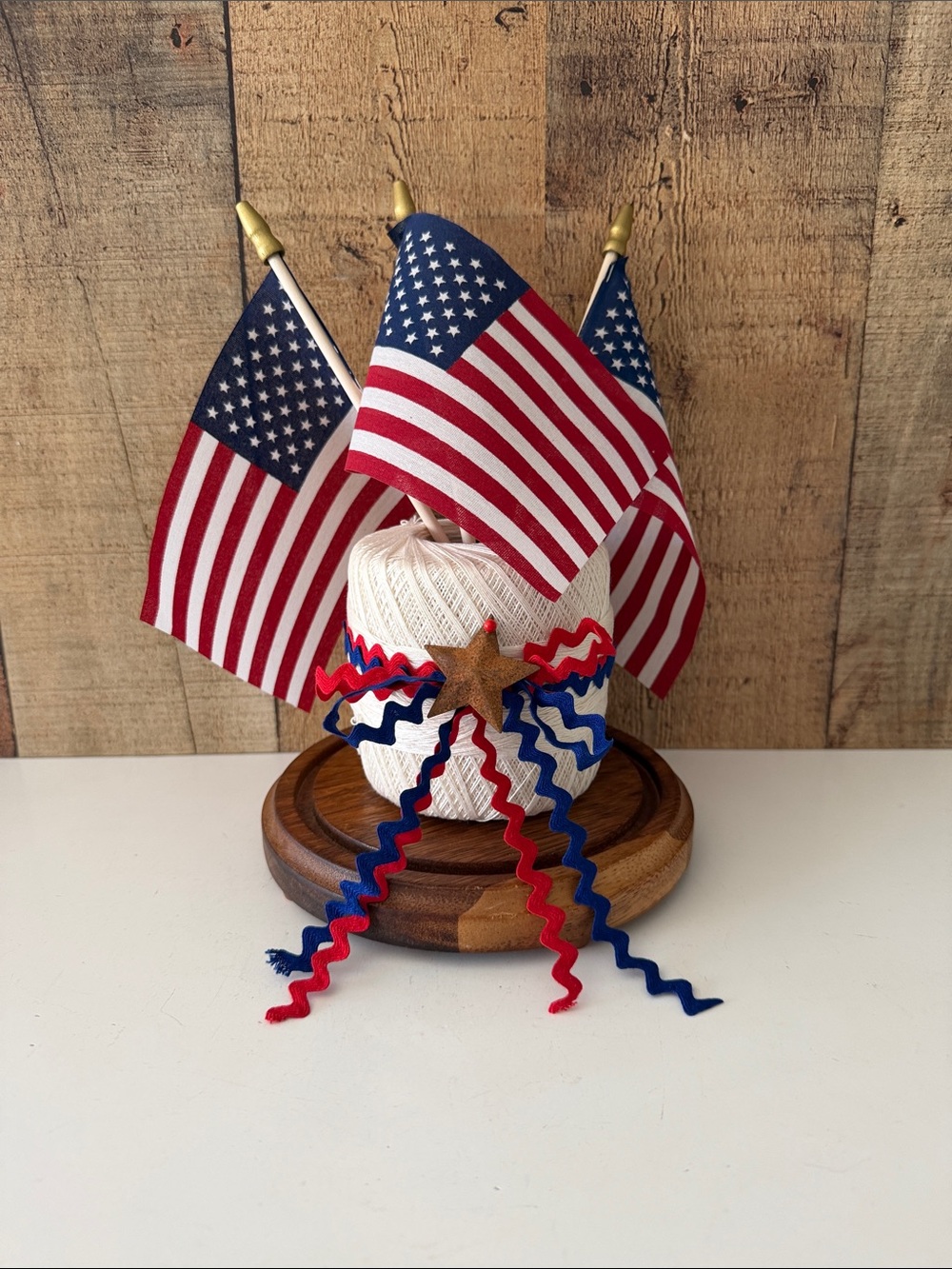 Patriotic Ribbon & Flag Tabletop Decor - Red, White, Blue